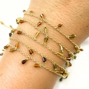 Multi Tourmaline Drop Dangle Gold Plated Wire Chain.